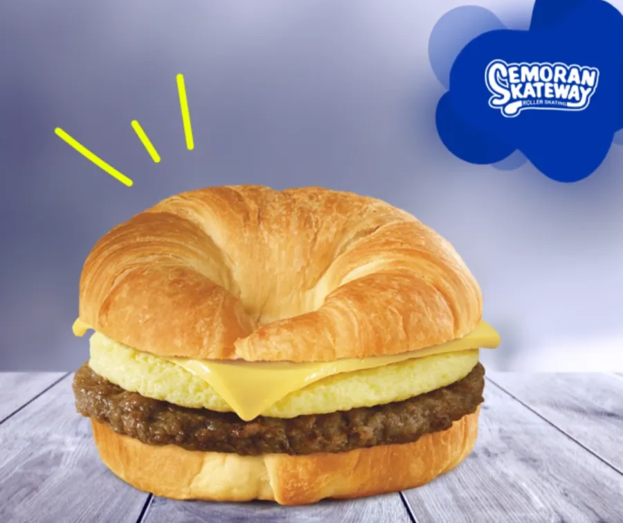 A sausage, egg and cheese croissant